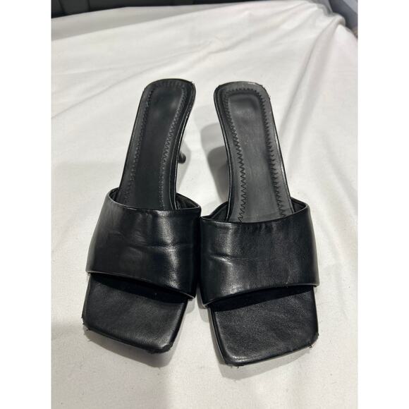 Pre Owned Rouge Design Women’s Black Square Open Toe Slip On Heels Size 10 - Picture 2 of 5